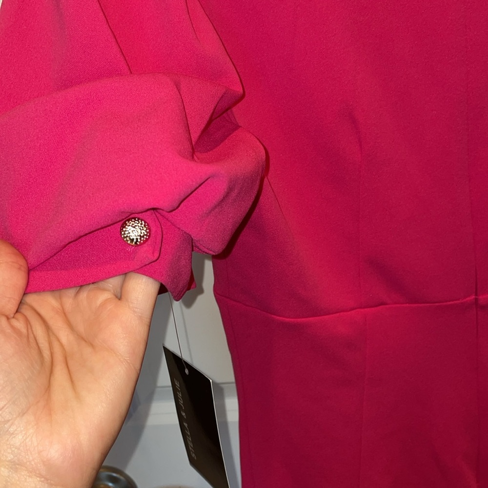hot pink puff sleeve midi dress - Picture 8 of 8